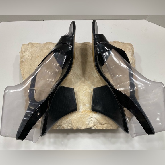 Sz 10 Franco Sarto Black Patent Leather Strappy Heeled Sandals - Picture 4 of 13